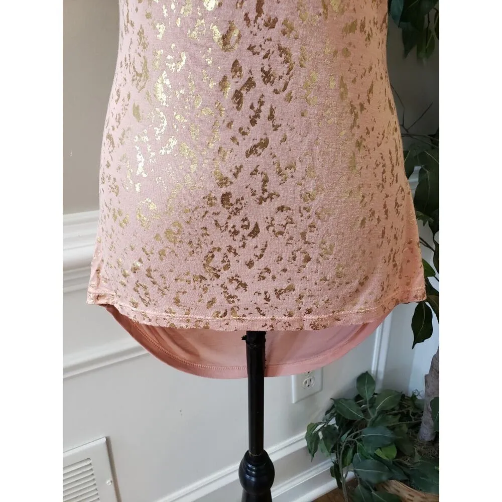 Gianni Bini Womens Peach Metallic Modal V Neck High Low Sleeveless Top Blouse XS - Image 4