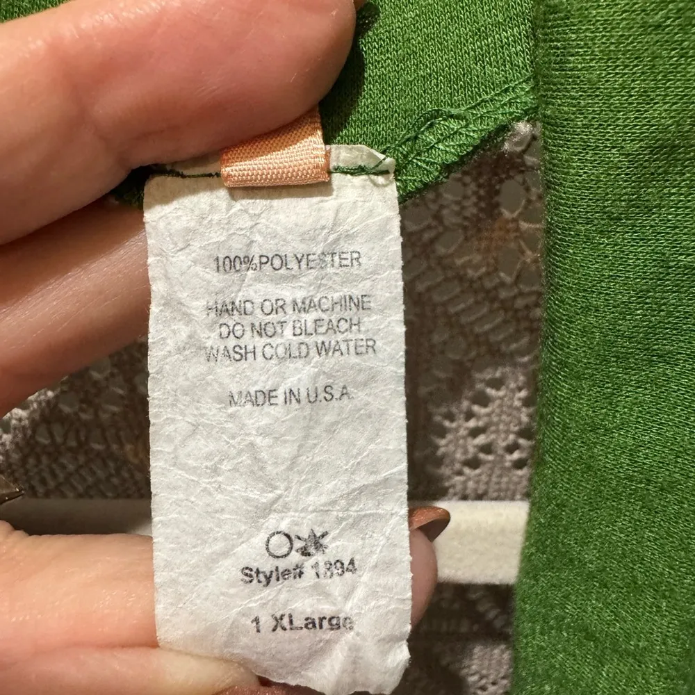 Lace Back Green and Beige Patterned Open Cardigan Joseph Q Size 1X Boho Festive - Image 9