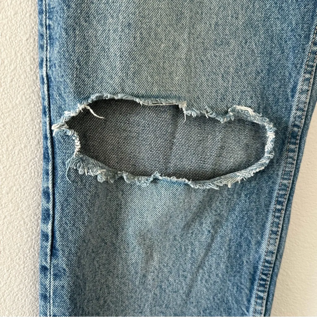 ZARA Size 4 High Rise Ripped Straight Denim Blue Jeans Distressed 100% Cotton - Image 4
