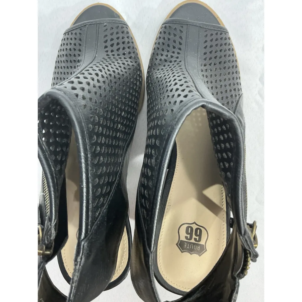 Womans Route 66 Size 11 M Black Vented Peep Toe Sling Back Heel Shoes - Image 6