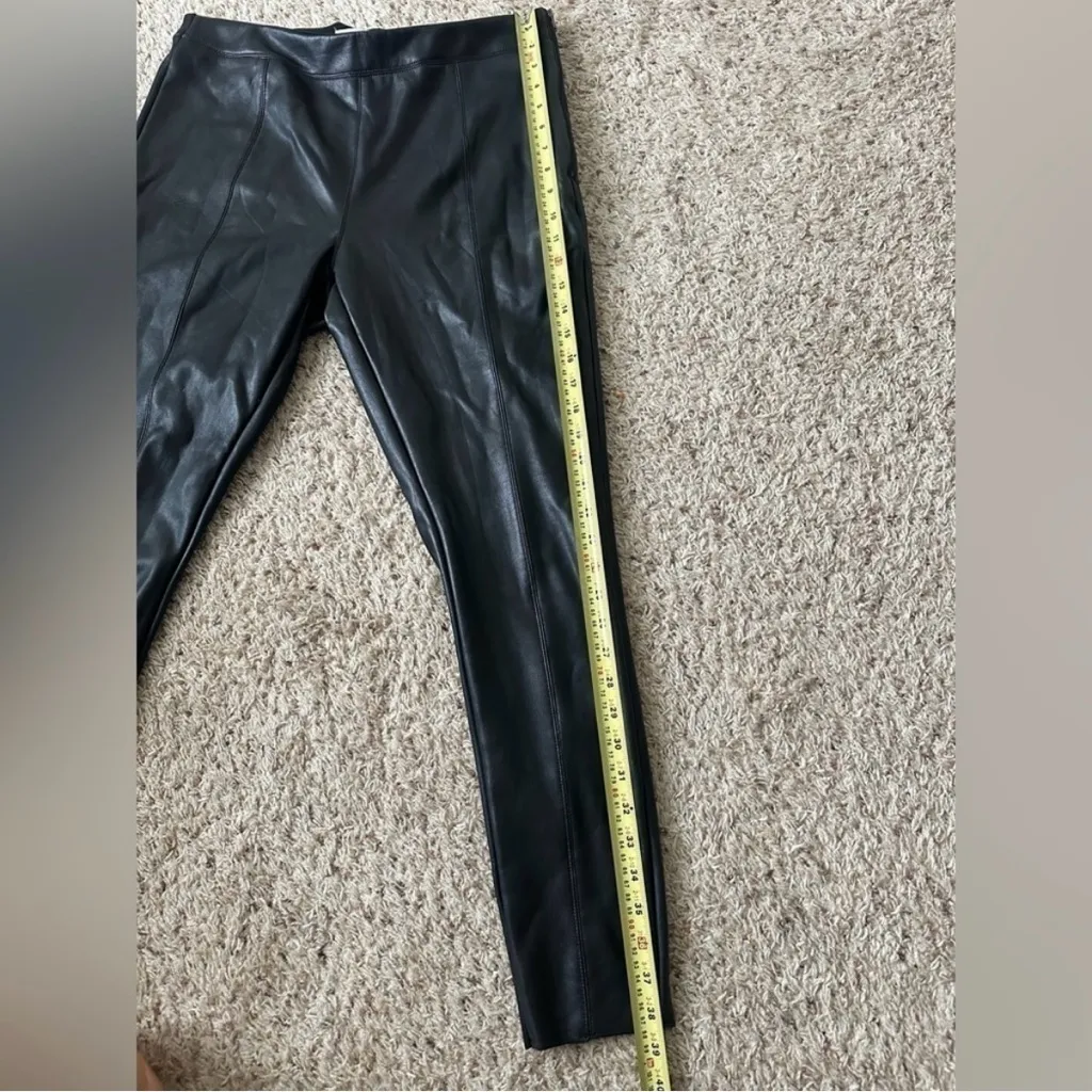 Topshop Women Black Faux Leather  leggings, Side Zip  Size 12 - Image 7