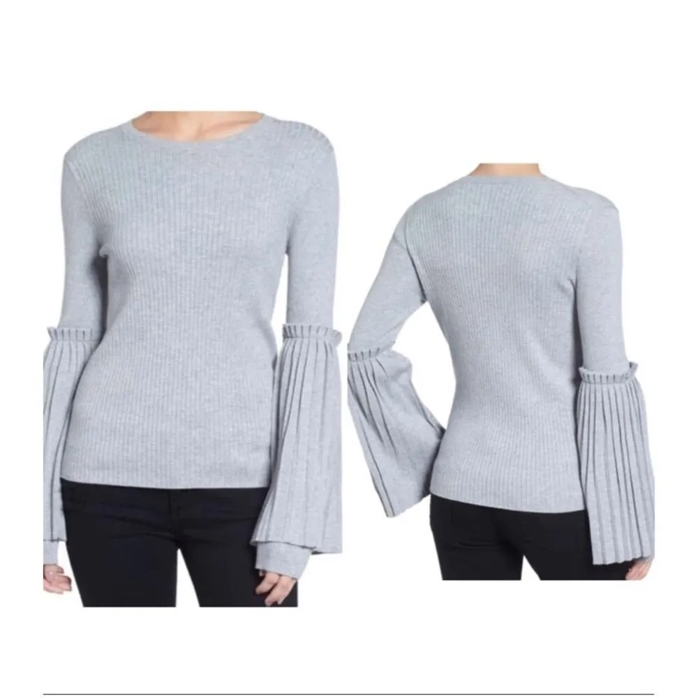 Chelsea28 Grey Ribbed Bell Sleeve Sweater Size Small - Image 7