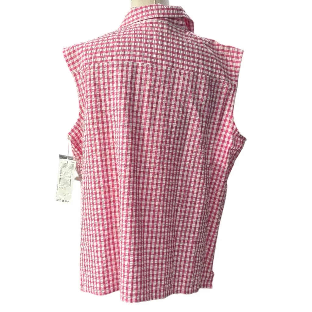 VINTAGE Pendleton Pink White Gingham Sleeveless Button Down Shirt NEW Large 90 - Image 3