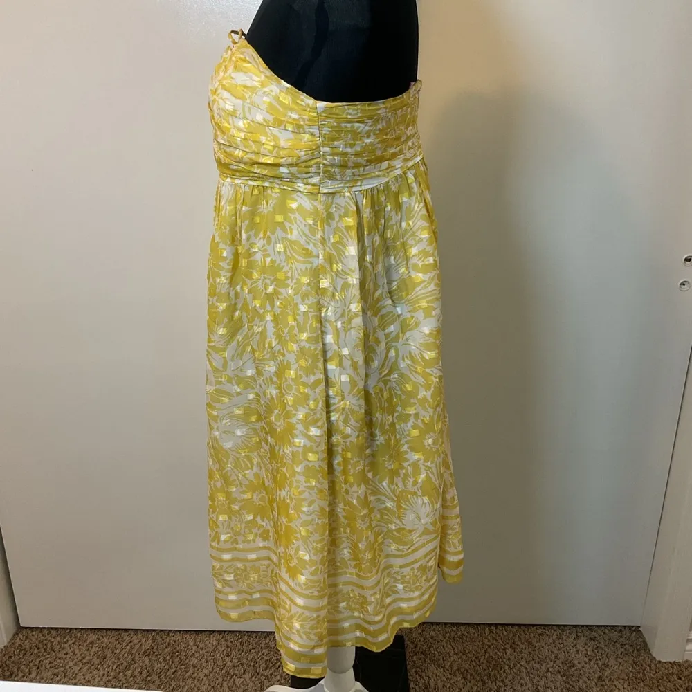 14. Shoshanna Yellow and White Floral Silk Midi Dress Size 12 - Image 4