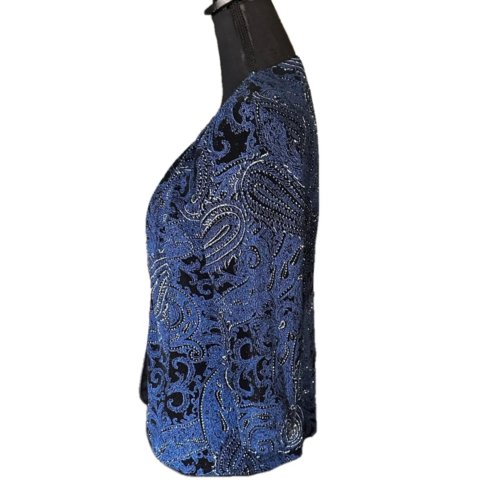 Onyx Nite Black & Blue Paisley Glitter Jacket Cardigan – Size M - Image 3