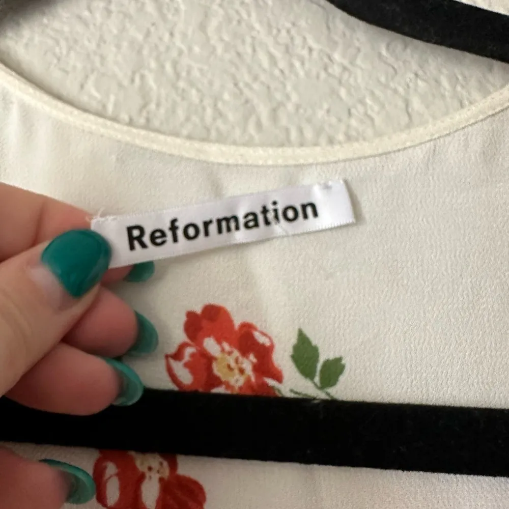 Reformation Floral V-Neck Lucky Wrap Mini Dress White Red Size XL - Image 9