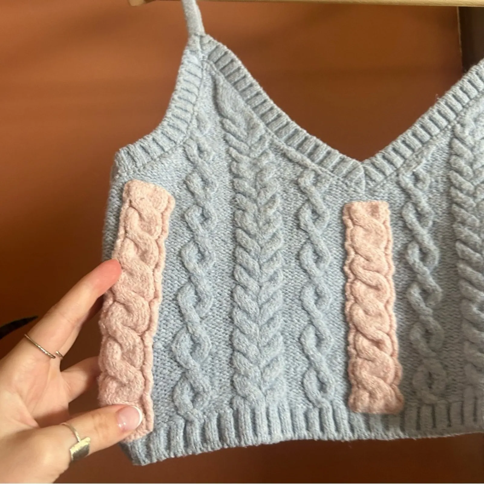 For Love‎ & Lemons Paige Cableknit Crop Top Pastel Coquette Sweater Tank Size XS - Image 2