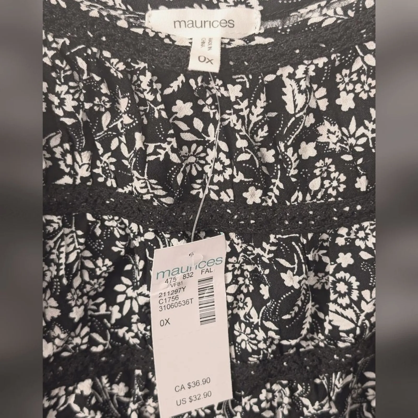 🆕 Maurices Plus Size 0 0X Black White Boho Babydoll Tank‎ Top Shirt Ruffled NWT - Image 2