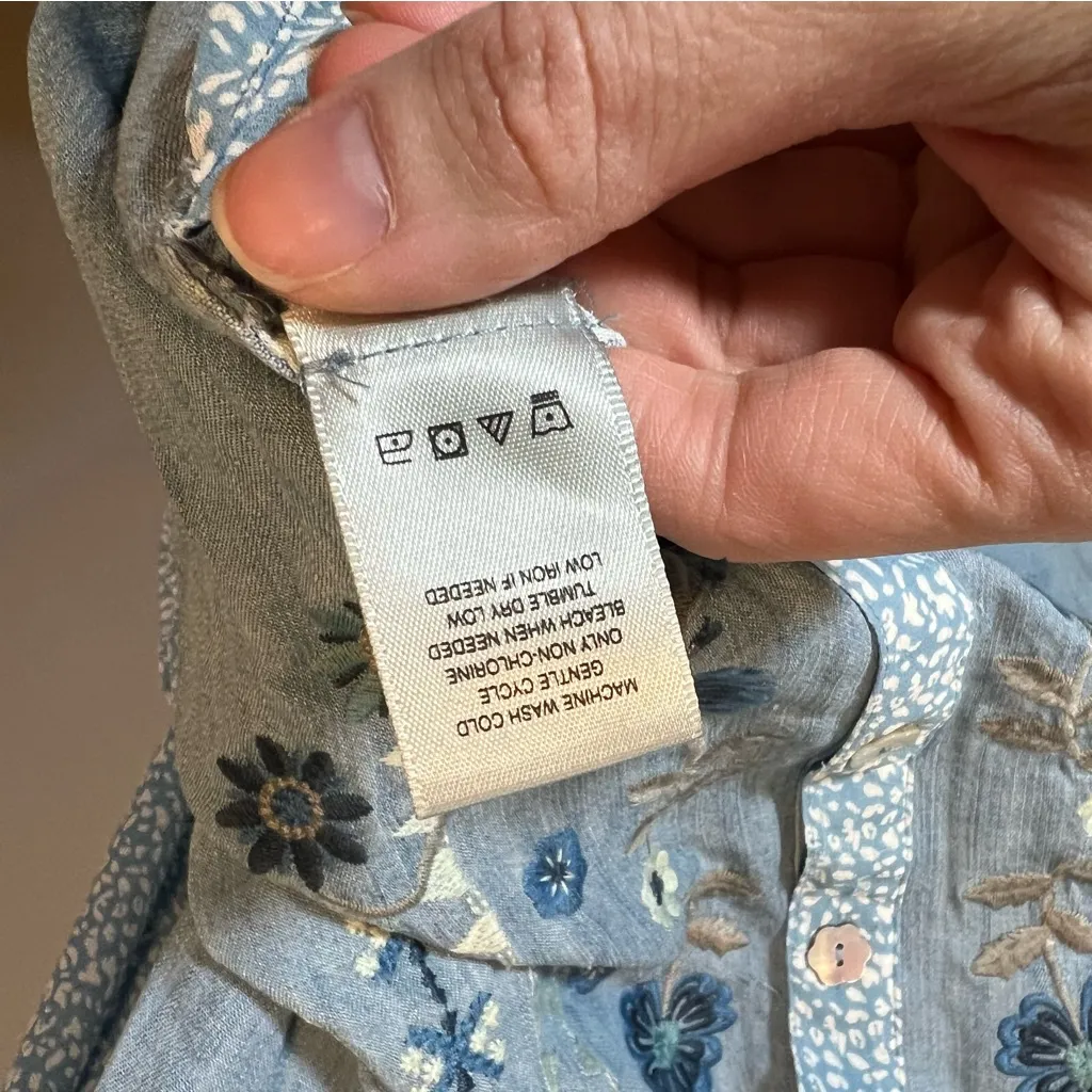 John Mark Women’s Blue Embroidered Floral Button Down Mixed Print Top 1X - Image 9