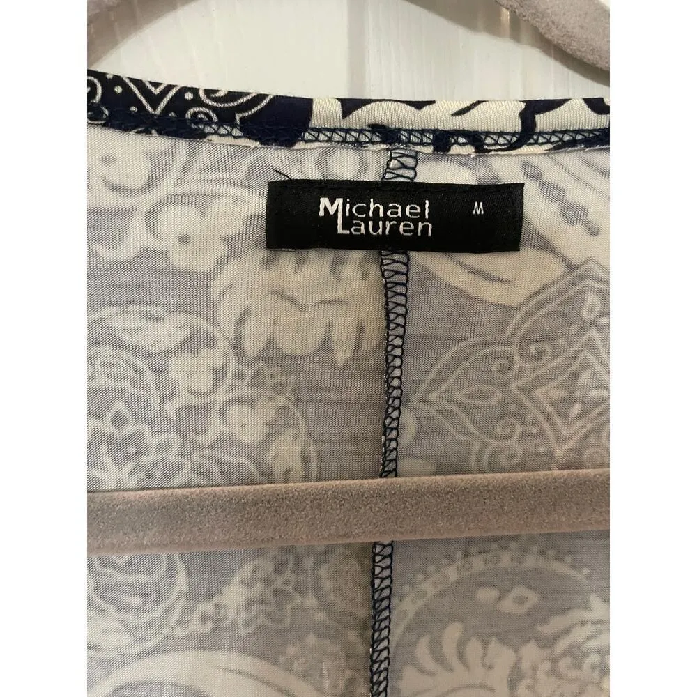 NWT Michael Lauren Kyle Paisley Navy and White long sleeved dress size Medium - Image 7