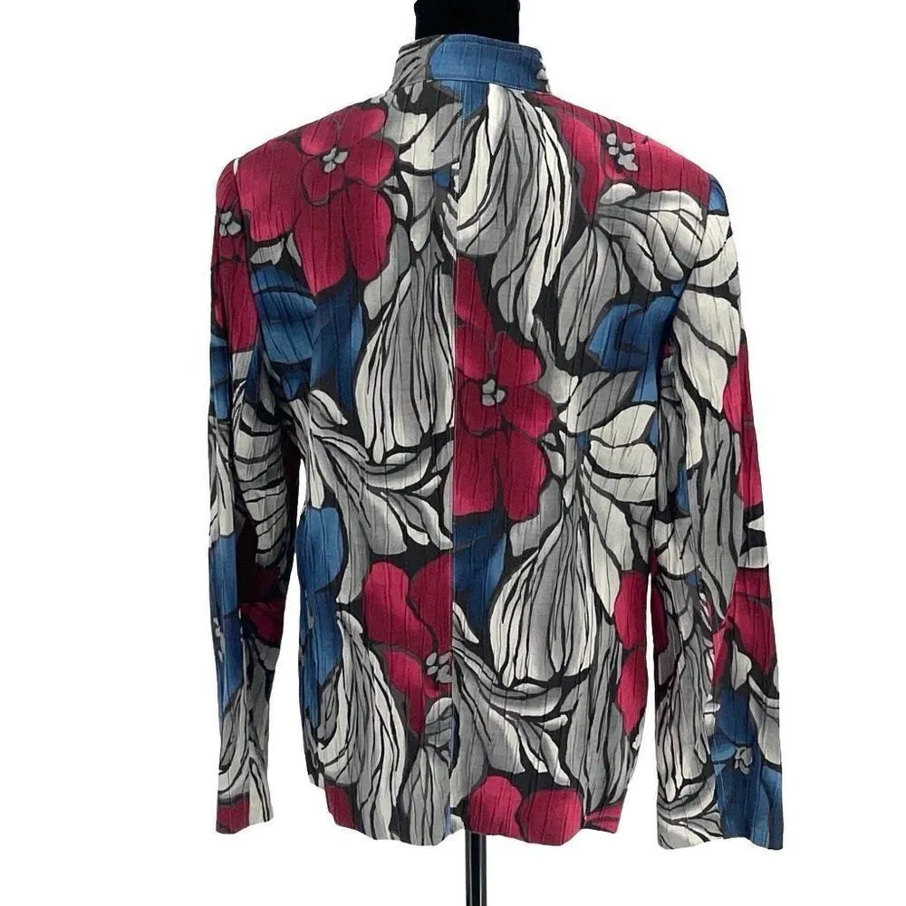 Alfred Dunner Womens Multicolor Floral Full Zip Lined Cotton Blend Jacket Size 8 - Image 3