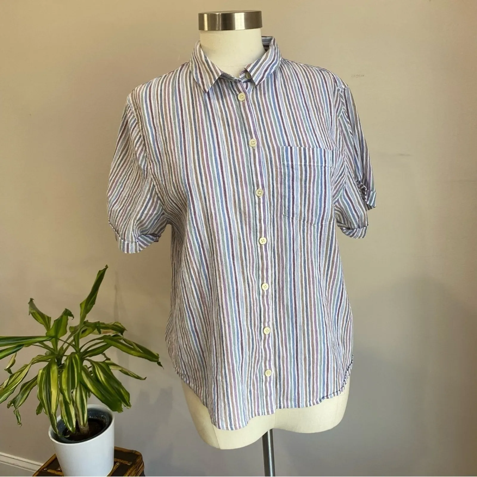 Madewell Chronicle Shirt Rainbow Stripe Size Small Button Down Cotton Popover - Image 3