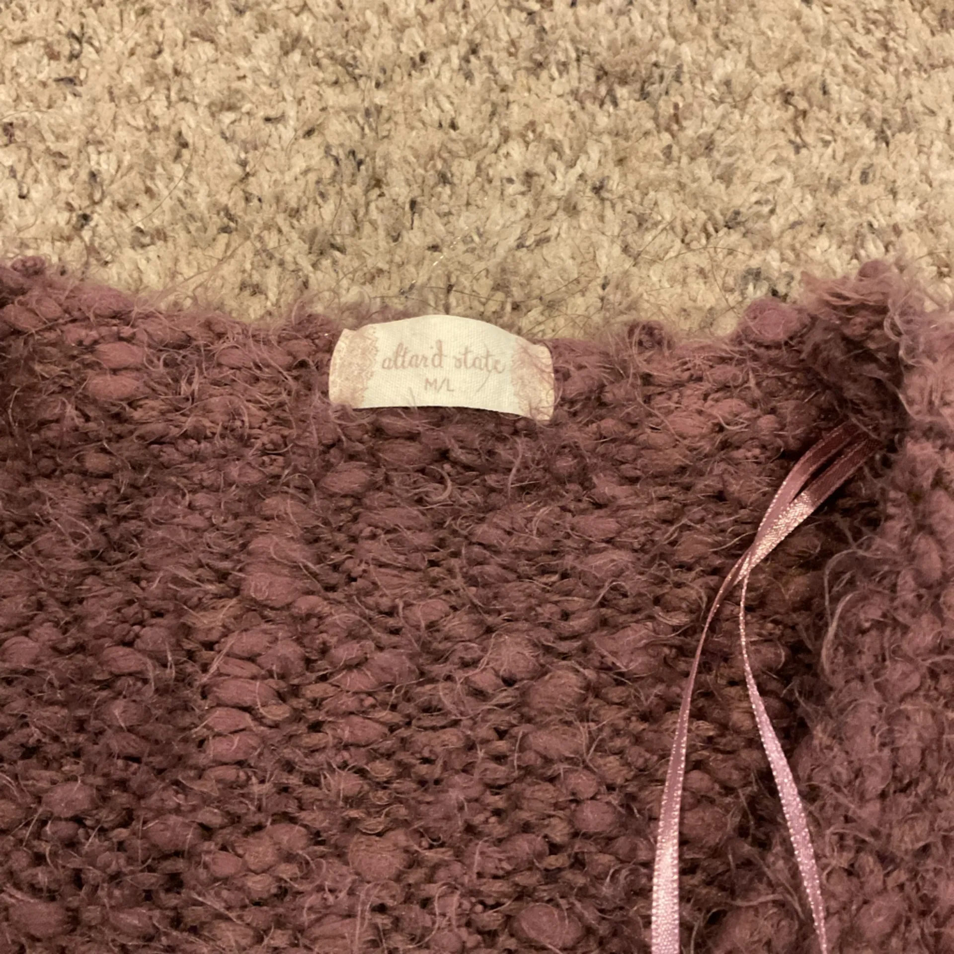 Altar'd State V-Neck Sweater - Mauve and Cream - Image 3