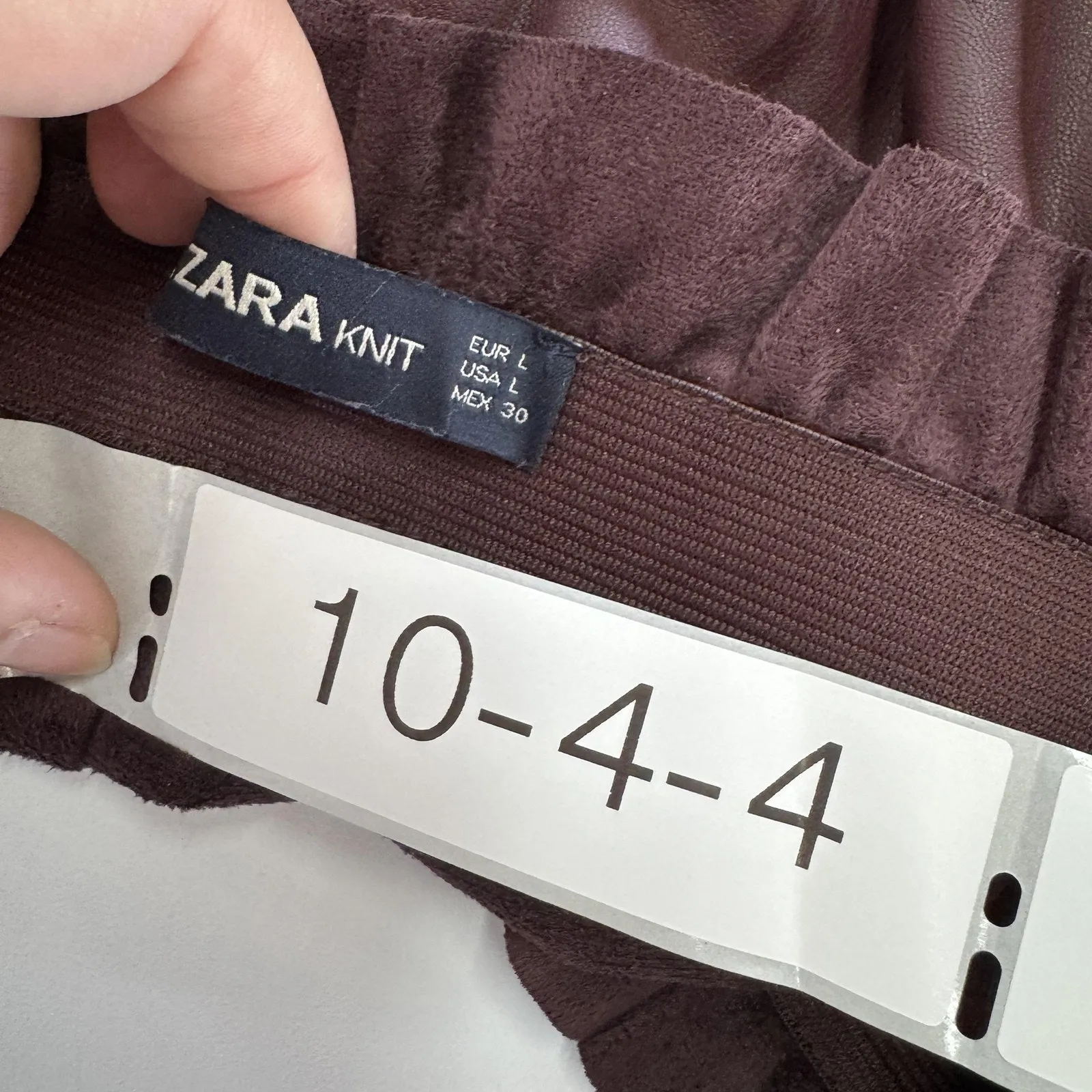 Zara Knit Skirt Womens‎ Large Burgundy Faux Leather Pull On Pockets Lined Modern - Image 3