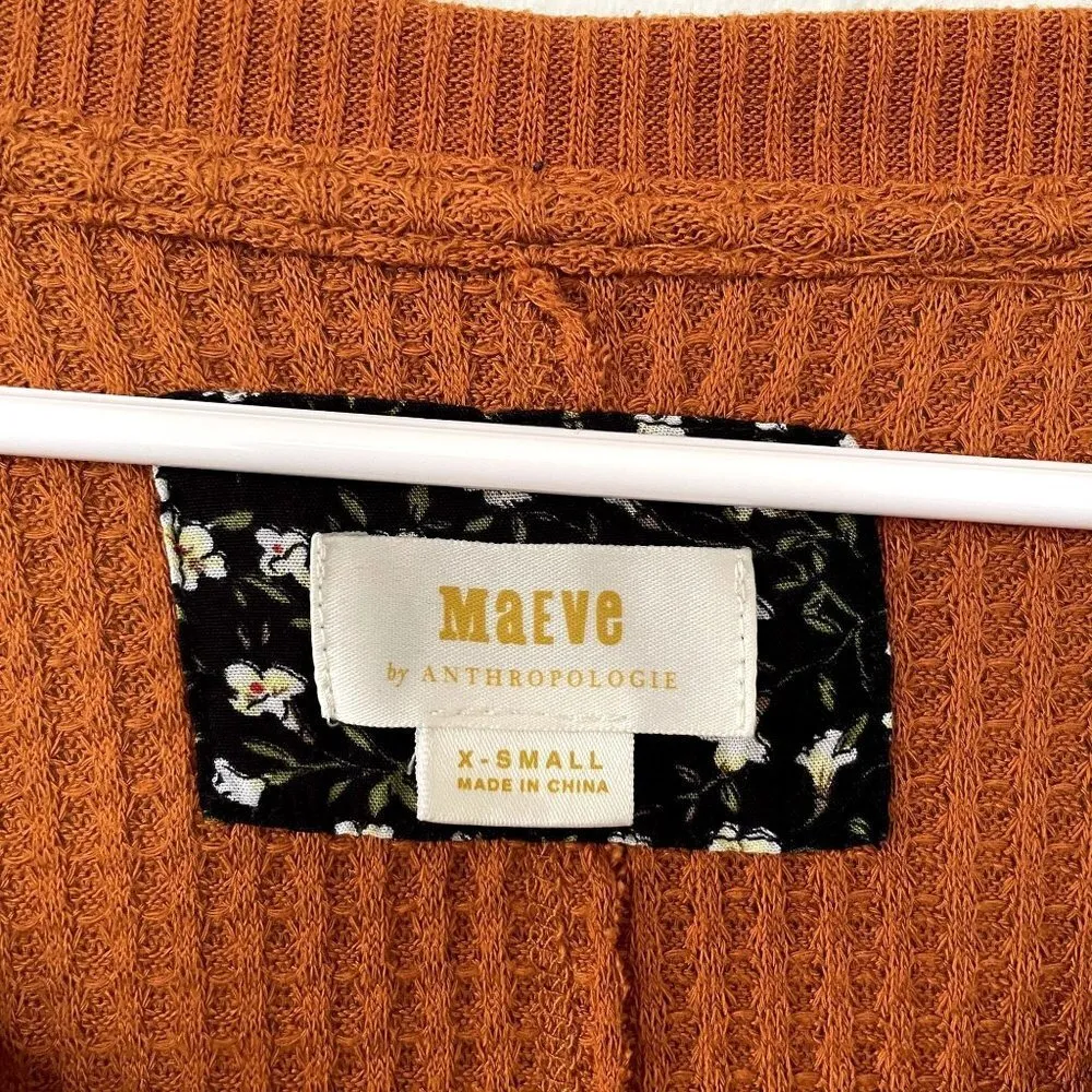 Anthropologie Maeve orange v-neck sweater waffle knit casual rayon spandex - Image 3