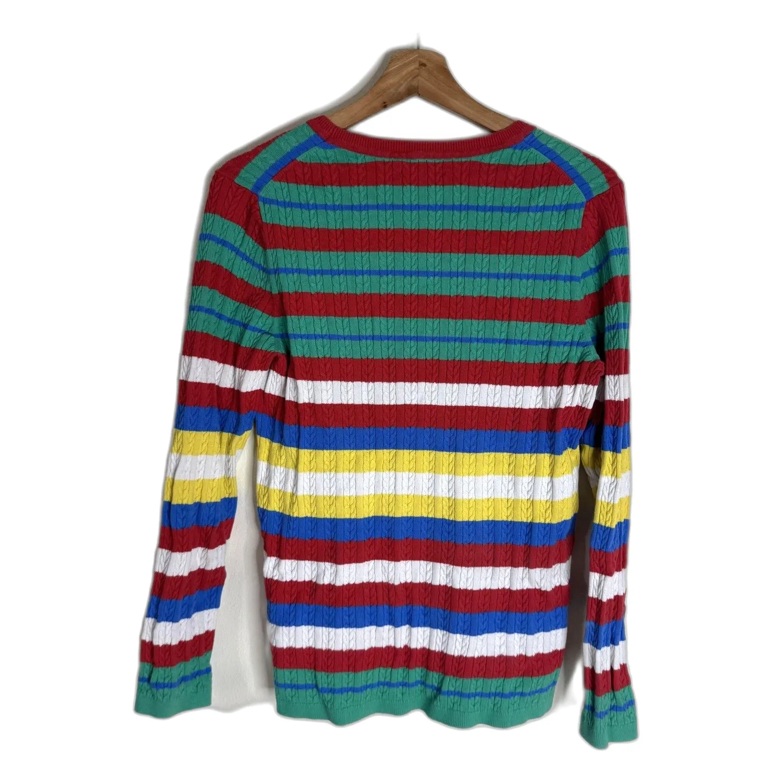 Tommy Hilfiger  Sweater Womens Large Multicolor Striped Cable Knit Pullover Crew - Image 9