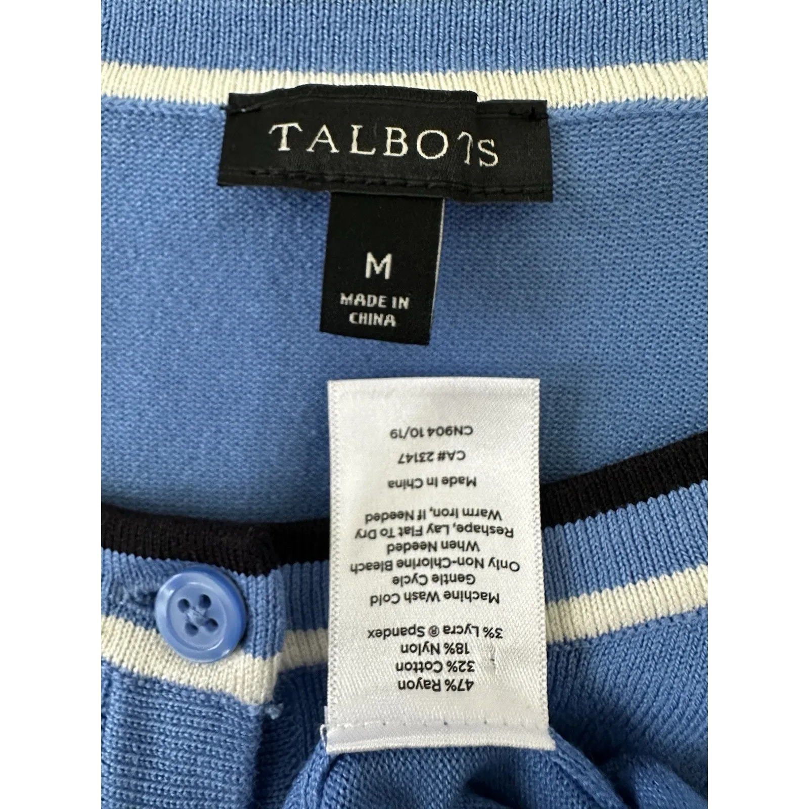 Talbots Charming Cardigan Tipped Blue Size M Button Down Preppy - Image 4