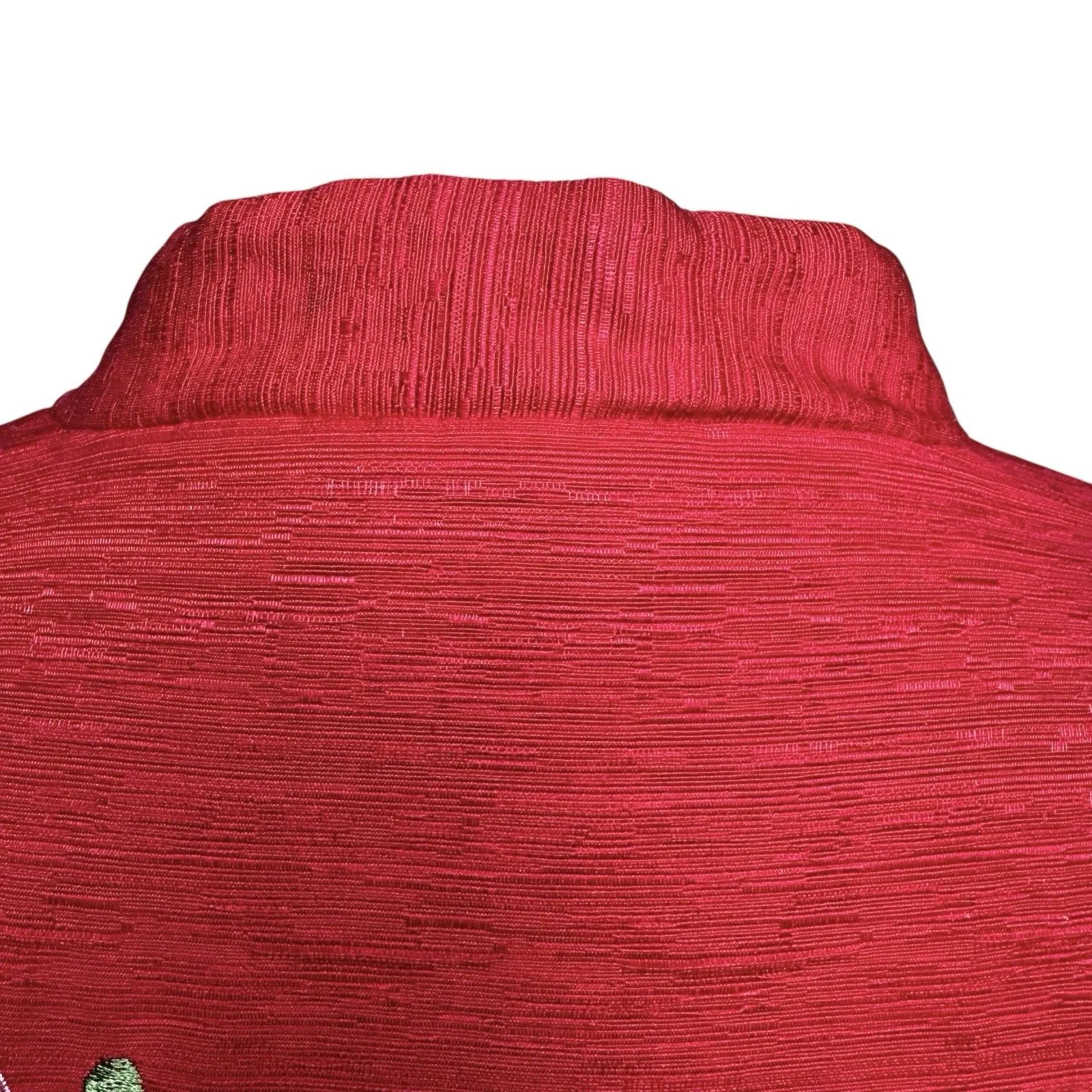 Norm Thompson Silk Embroidered Jacket Large | Red Boho Floral Holiday Evening - Image 8