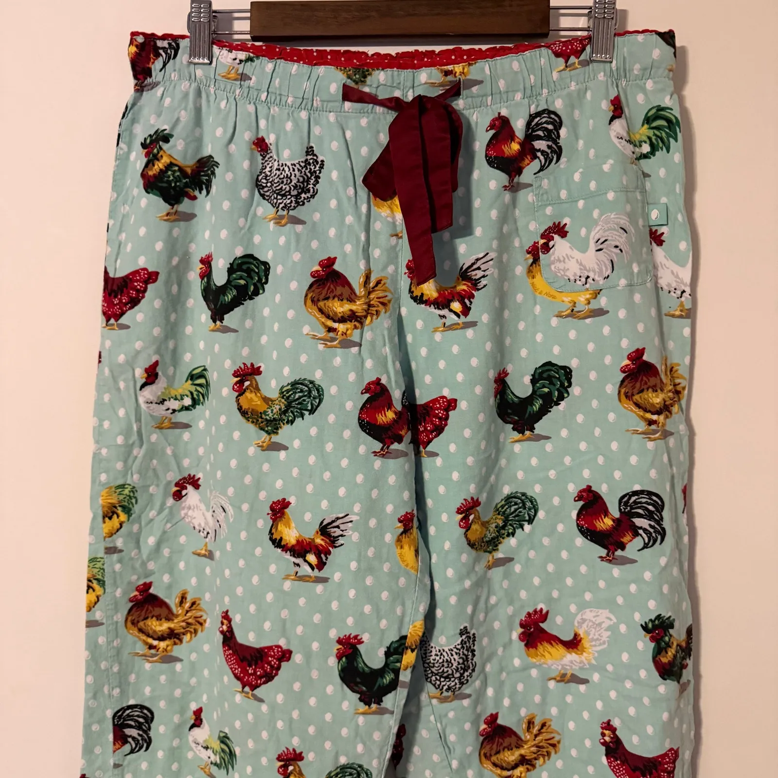 Nick & Nora Polka Dot Chicken Print Pajama PJ Pants 100% Cotton Size Medium - Image 3