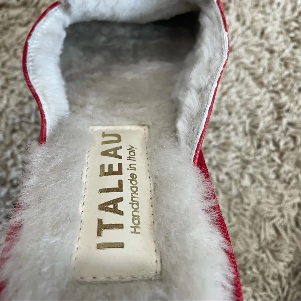 Italeau Fur Lined Tassel Accent Mule Size 38 1/2 Red - Image 4