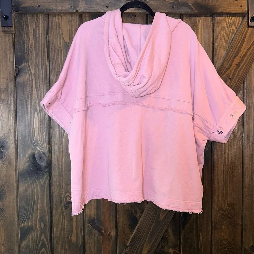 Fate Embroidered Hoodied Button Up Sweater Shirt Pink Size M - Image 3