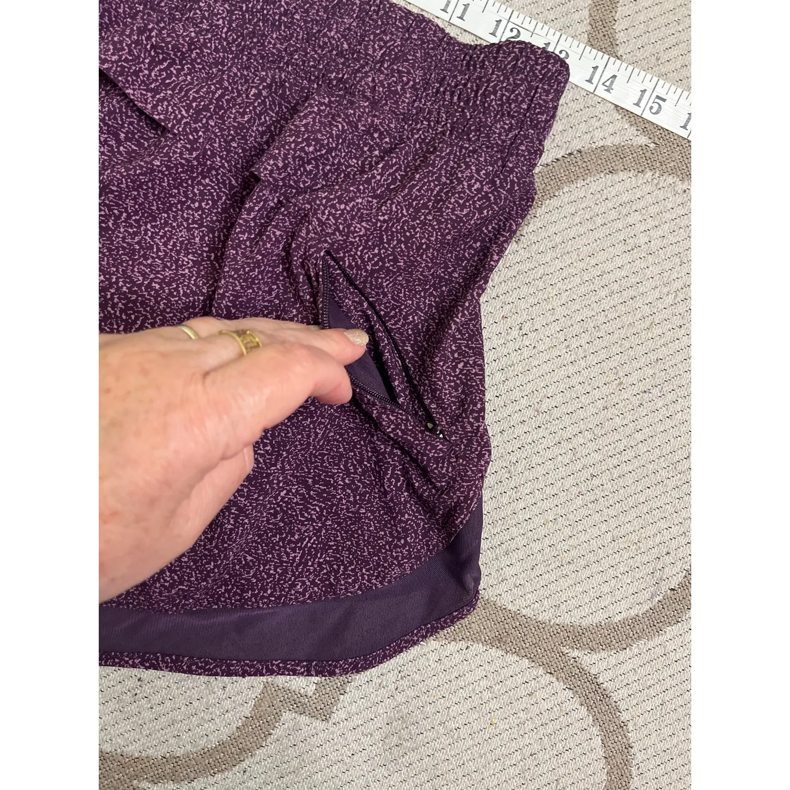 Athleta Printed Mesh Racer Run Short, 4”, size small, violet static - Image 15