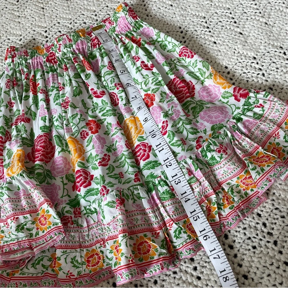 Mila Vintage Colorful Floral Print Ruffle Circle Mini Skirt (XSmall) Red Size XS - Image 5