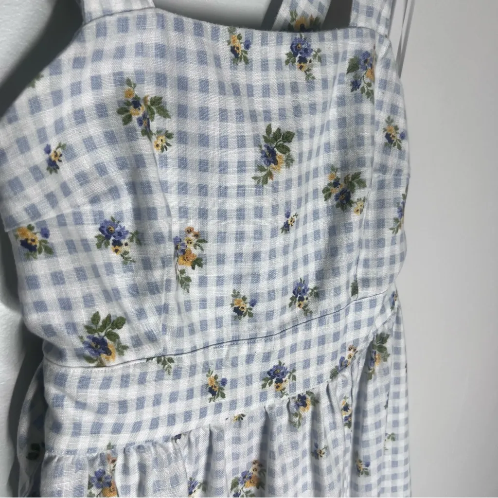 Reformation Elara Linen Midi Dress in Al Fresco Check Floral Sz 0 - Image 7