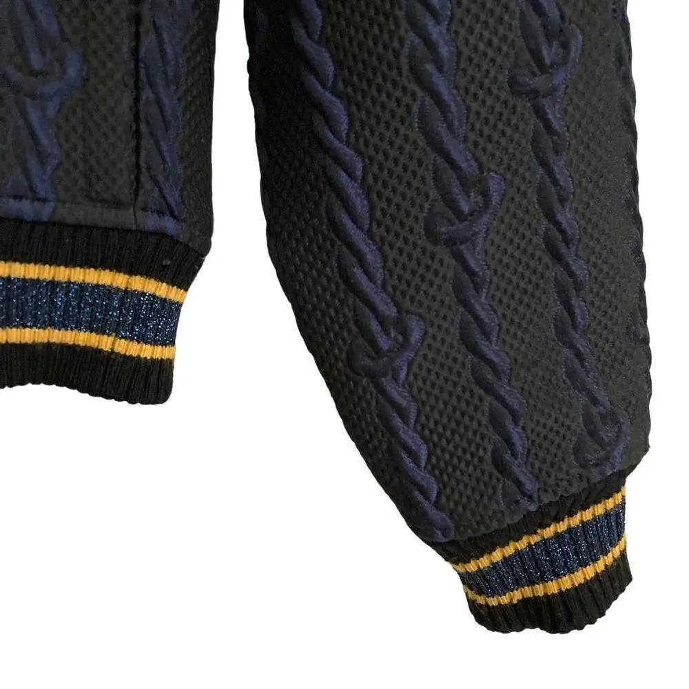 3.1 Phillip Lim Brocade cable print Varsity Bomber black & blue jacket RARE 2 - Image 10