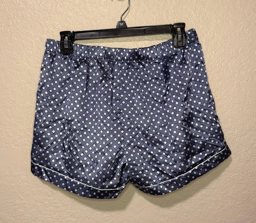 Silk Blue Polka Dot Button Down Shirt and Shorts Pajama Set Size Medium/ M - Image 3