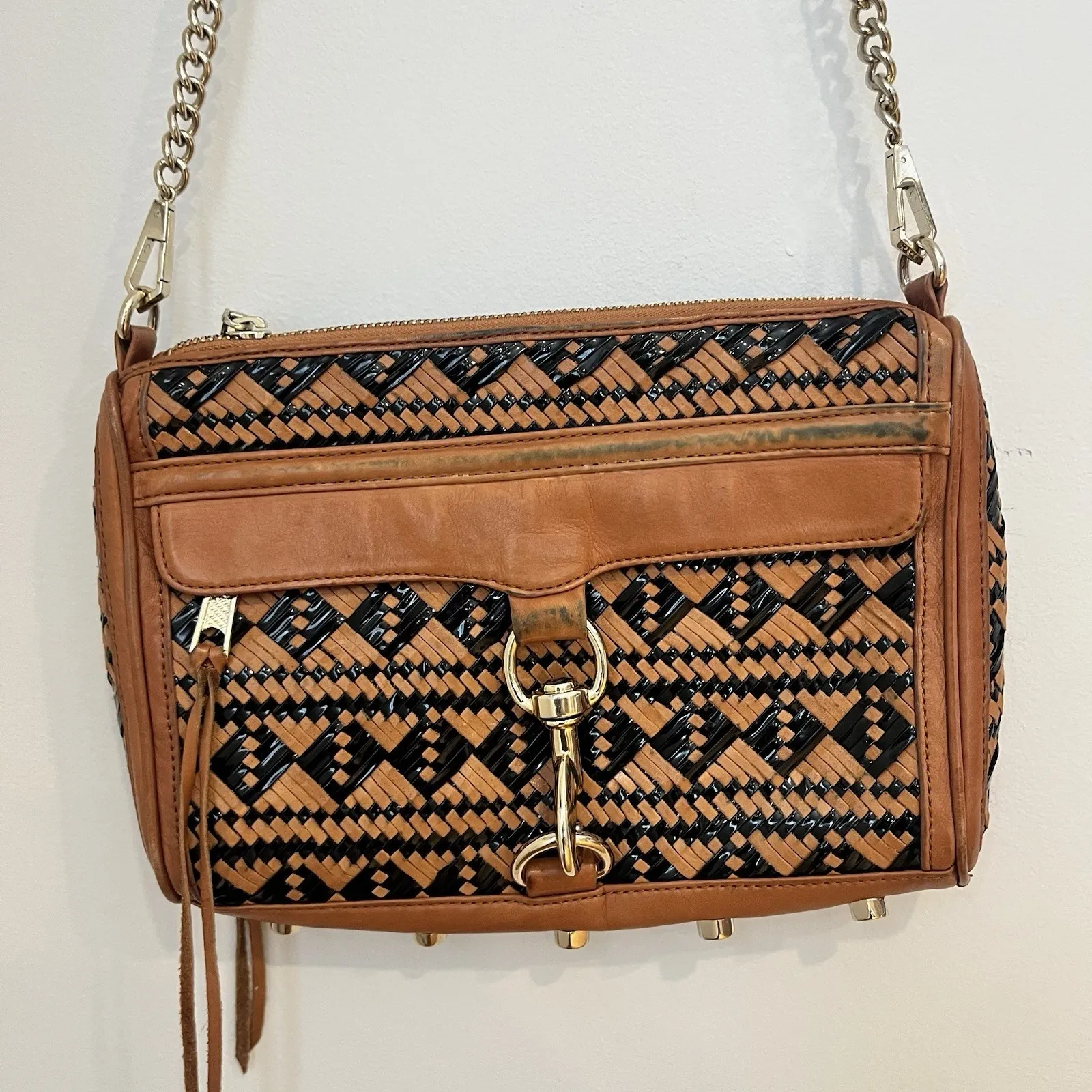 Rebecca Minkoff Brown Leather Crossbody Leather Boho Aztec Fringe Purse - Image 9