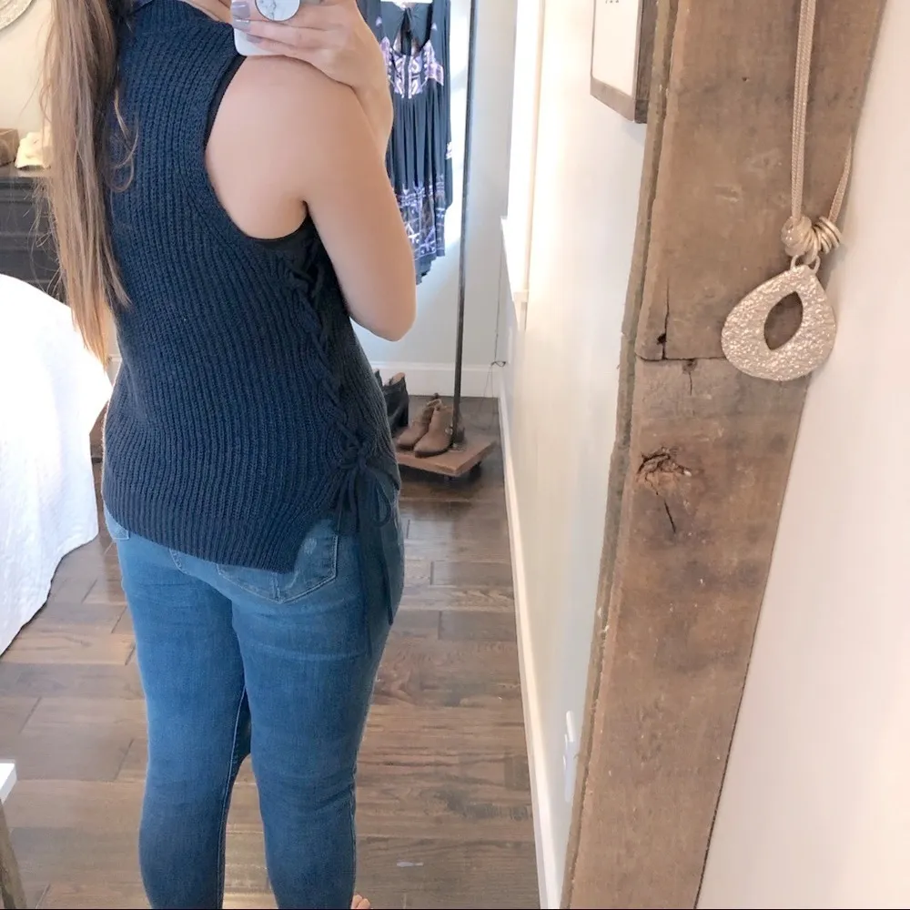 Atmosphere size 6 Navy blue side lace up sweater - Image 6