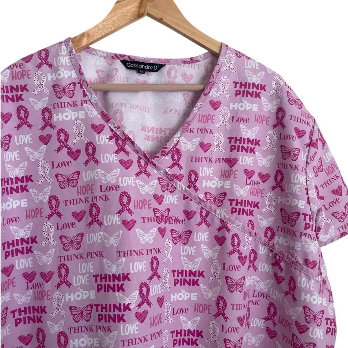 Cassandra O Scrubs Women Top 2X Pink Medical Nurse Breast Cancer‎ Awareness Purple - Image 4
