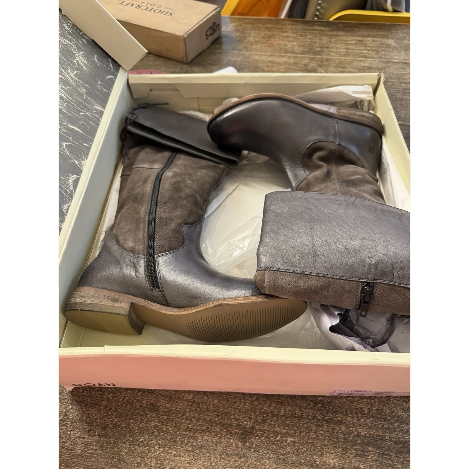 Roan By‎ Bed Stu Riding Boots Natty Tall Knee High Gray Burnished Leather 6.5 - Image 8