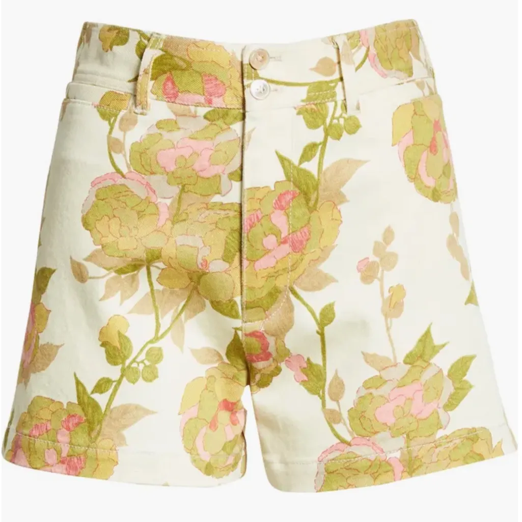 Rebecca Taylor Floral Stretch Cotton Twill Shorts in Wild Peony Ivory 16 NWT - Image 5