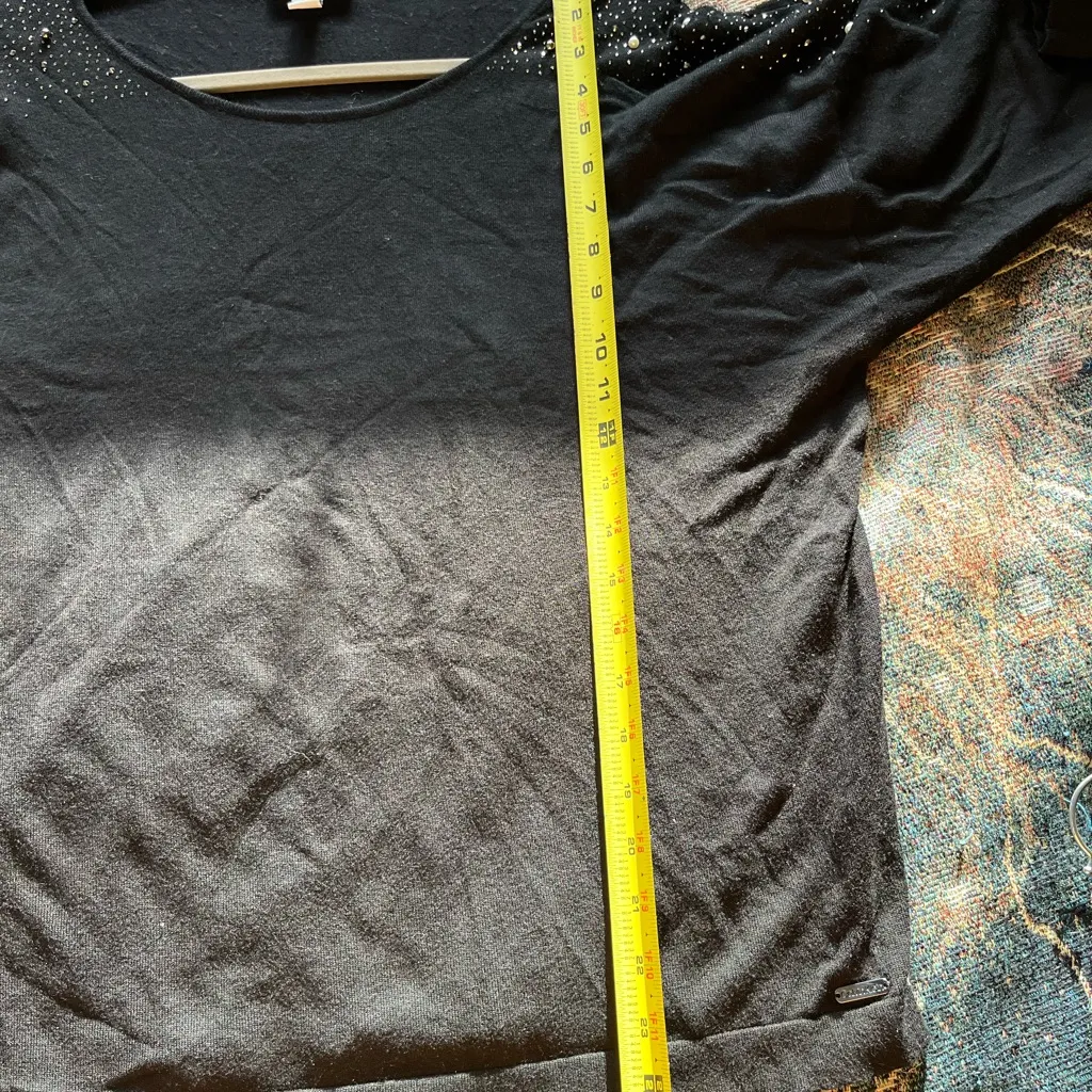 Calvin Klein Black Sparkly Embellished 3/4 Sleeve Blouse SZ L Evening Top Shiny - Image 10