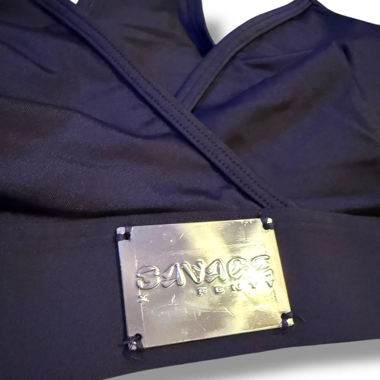 Savage X Fenty Wrap Front Sports Bra Women's XL Navy Activewear Stretch Black - Image 7