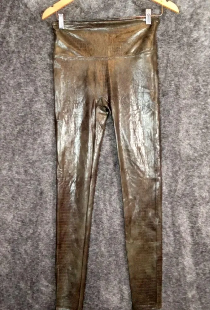 faux leather croc print leggings olive green women's size Medium - Image 3