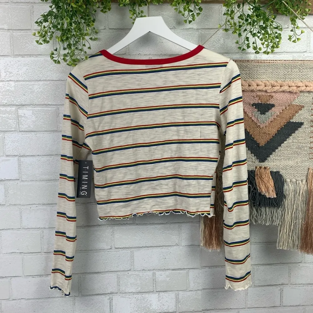 Timing Retro Striped Hippy Ruffle Hem Crop Top - Image 7