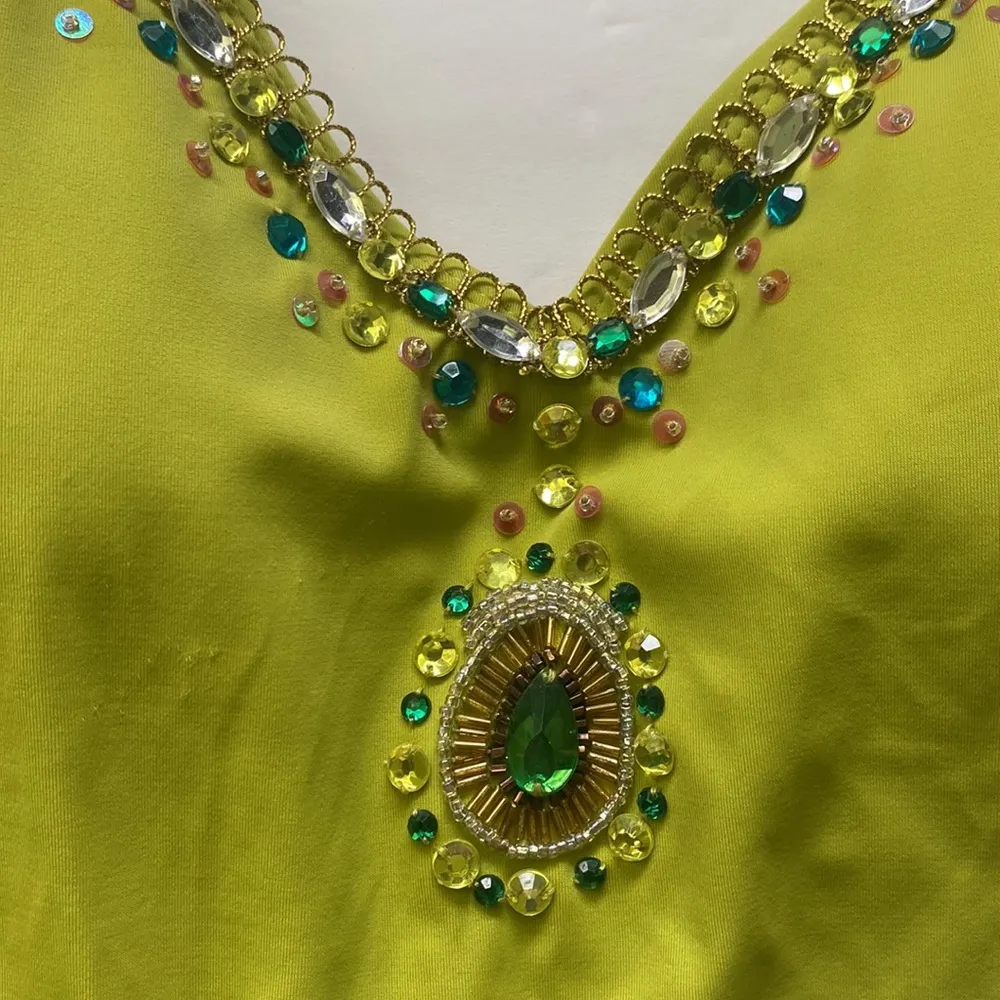 Y2K vintage Newport News bejeweled v-neck one piece swimsuit, size 12 tall - Image 2