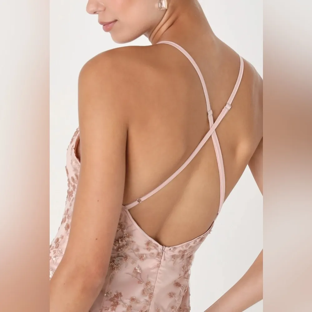 Lulus Bliss Blossoms Blush Pink Sequin delicate Fairycore Backless Maxi Dress XL - Image 4