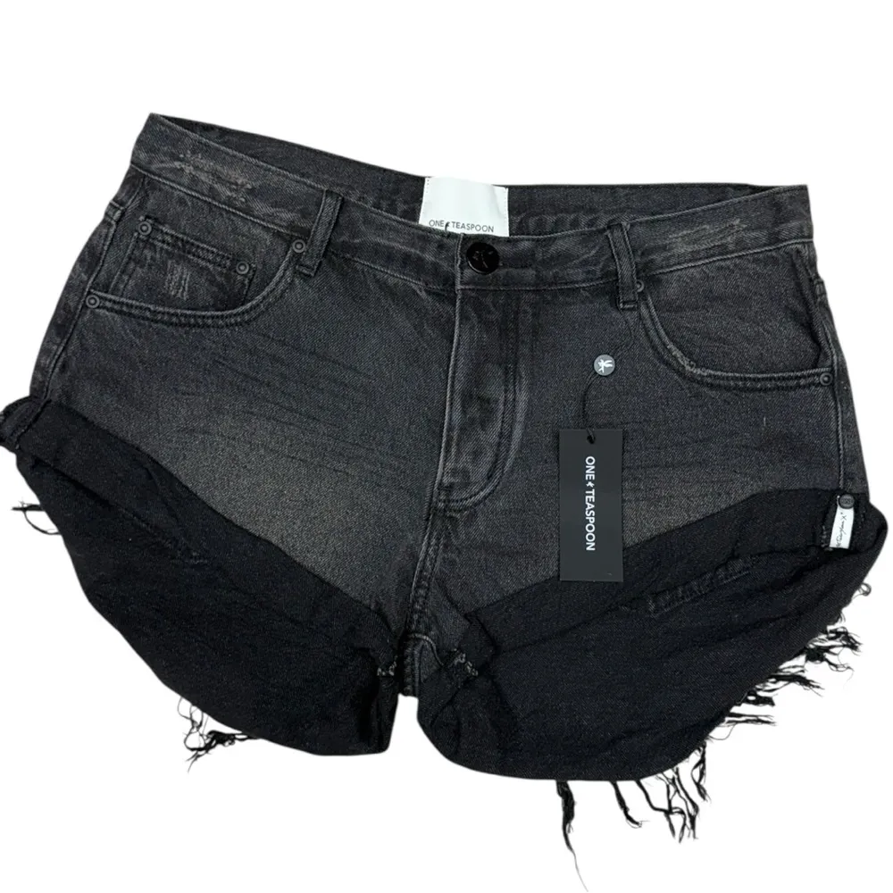 One Teaspoon Bandits Low Waist Distressed Denim Shorts Black Fade Size 31 NWT - Image 5