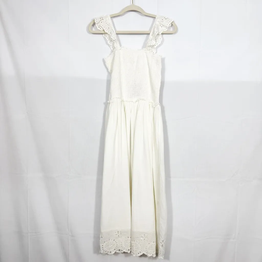 Natural Life Smocked Cotton Eyelet Midi Dress White Boho Bohemian Cottagecore - Image 4