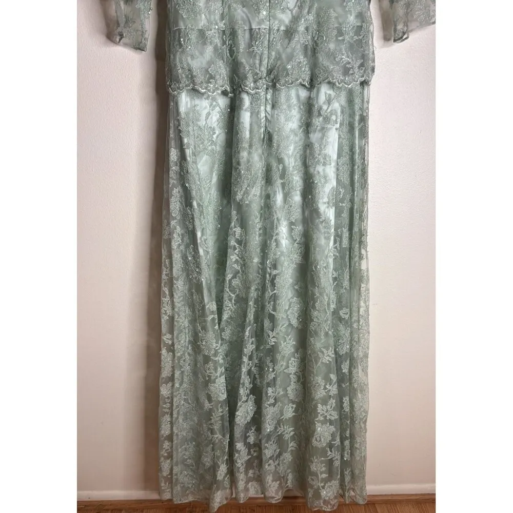 vtg Cassandra Stone Dress Womens 8 Sage Green Lace Gown Formal Evening Beaded - Image 9