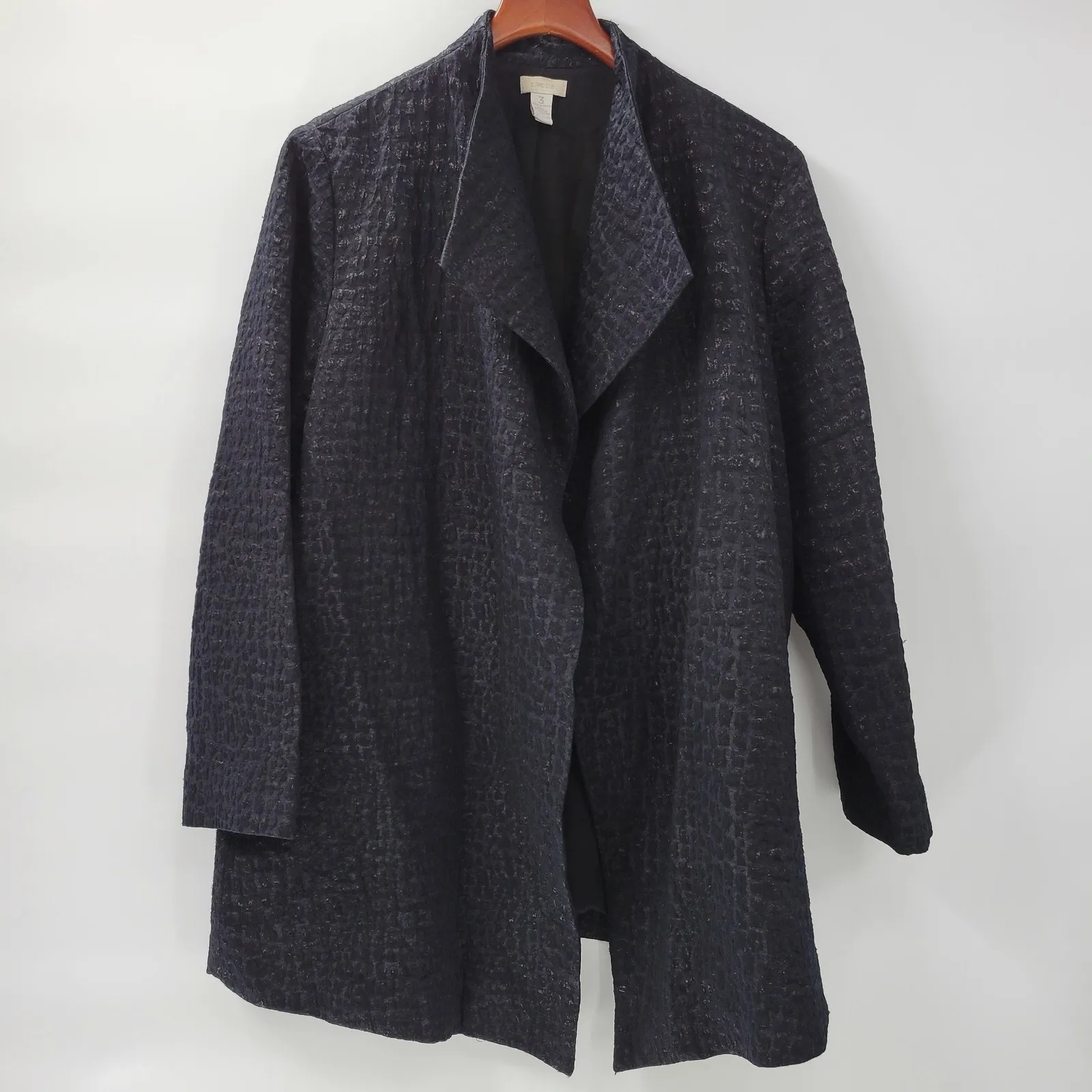 Chicos Jacquard Jacket Womens XL Smoke Gray Textured Long Line Open Front Draped - Image 5