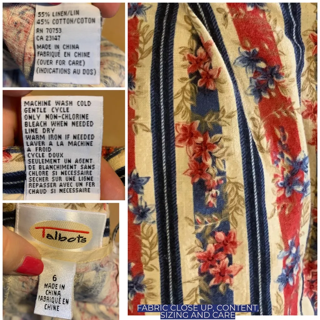 VINTAGE 1990'S TALBOTS LINEN BLEND BLUE STRIPED & RED FLORAL SHORTS (6) - Image 10