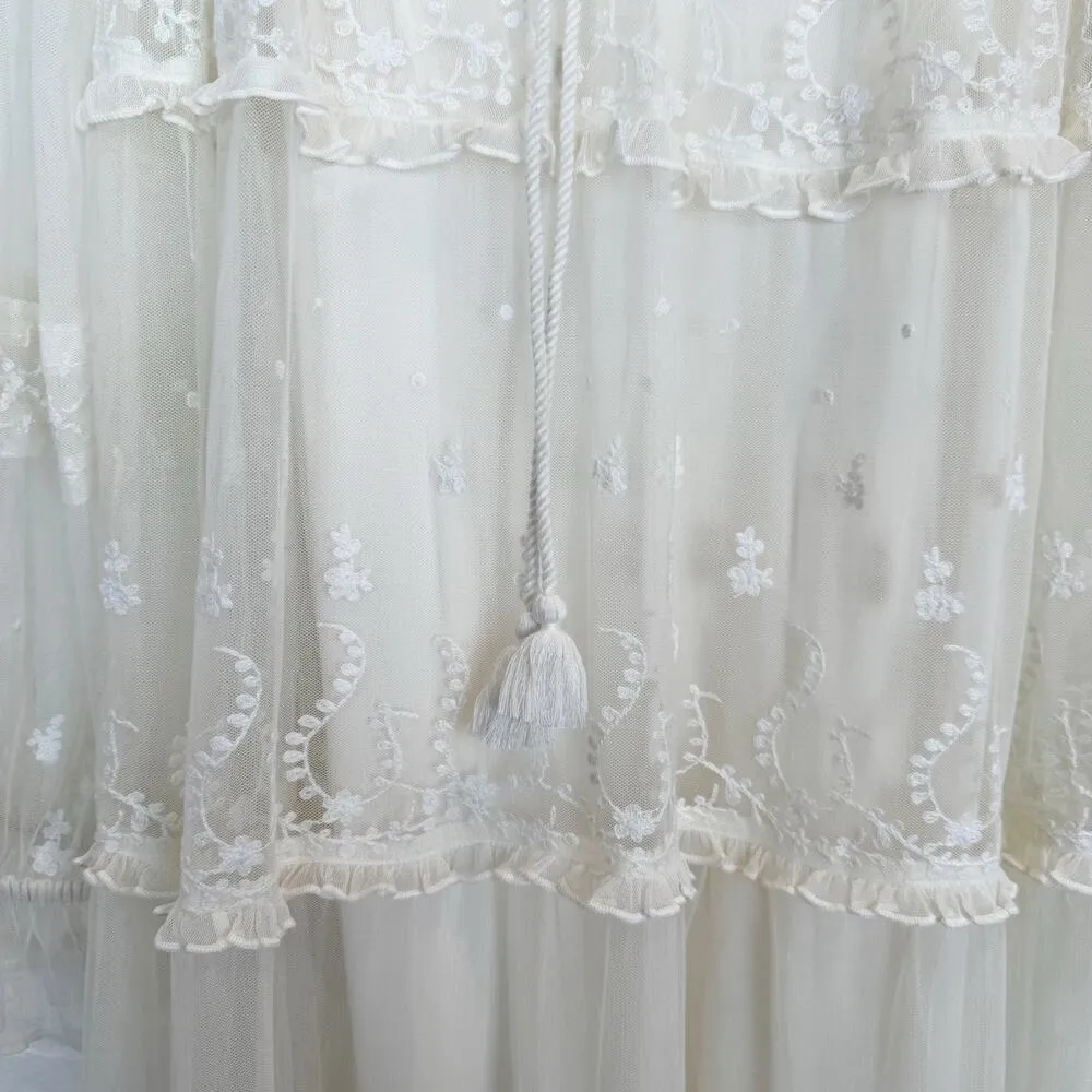 Free People Stevie Embroidered Maxi Dress Tea Flowy Ivory Sheer Floral Lined L - Image 7