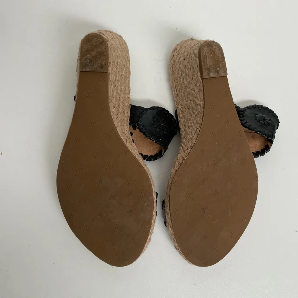Jack Rogers Sandals Shelby Espadrille Wedge Slides Leather Medallions Black - Image 8