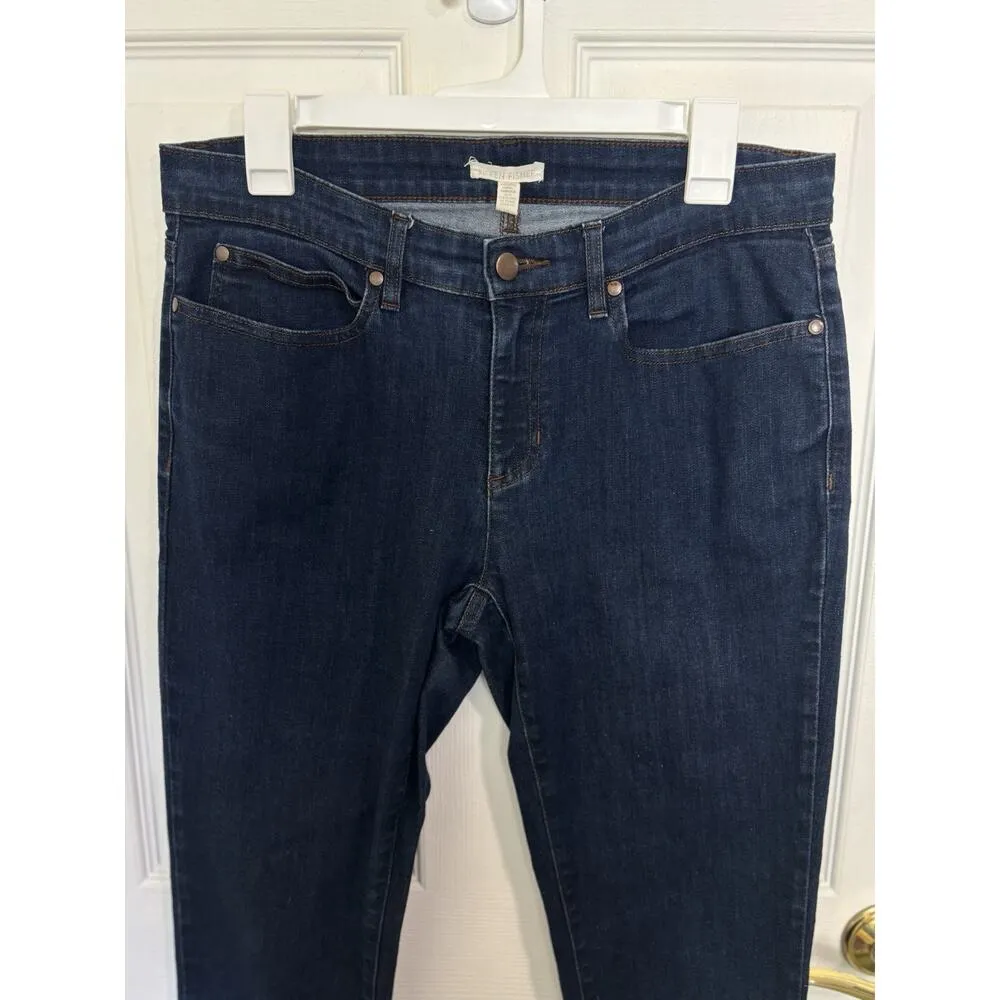Eileen Fisher Organic Cotton Blend Mid Rise Dark Wash Jeans Size 10 Stretch - Image 3