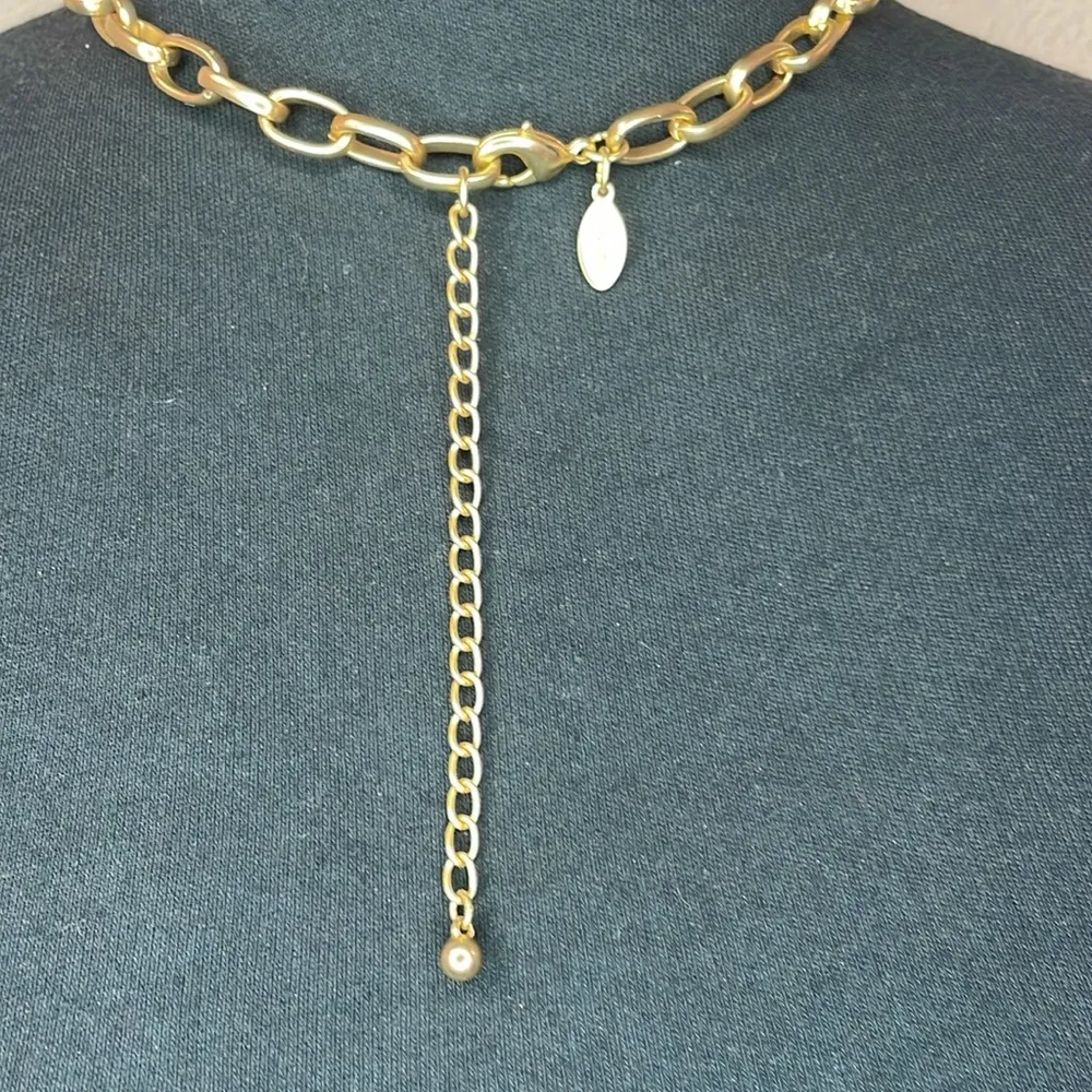 Boho beach gold tone Y-drop Mother of Pearl abalone shell contemporary necklace - Image 5